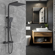 Miscelatore termostatico doccia con soffione 30x30cm e doccetta 25x10cm, colonna doccia rettangolare nero