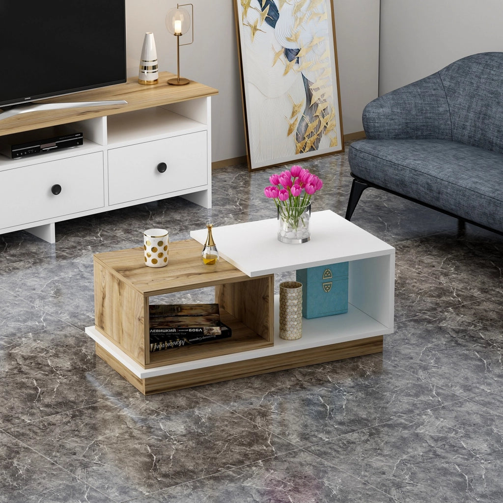 Ruino, Tavolino da Salotto 2 Vani, 90x45x36h cm Marrone Rovere Nodi
