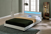 Letto Matrimoniale Imbottito 160x200 cm Testiera Alta con Illuminazione a LED Similpelle - Bianco Corium