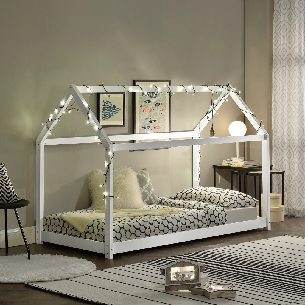 Letto per Cameretta Netstal a Forma di Casetta 90 x 200 cm Bianco [en.casa]