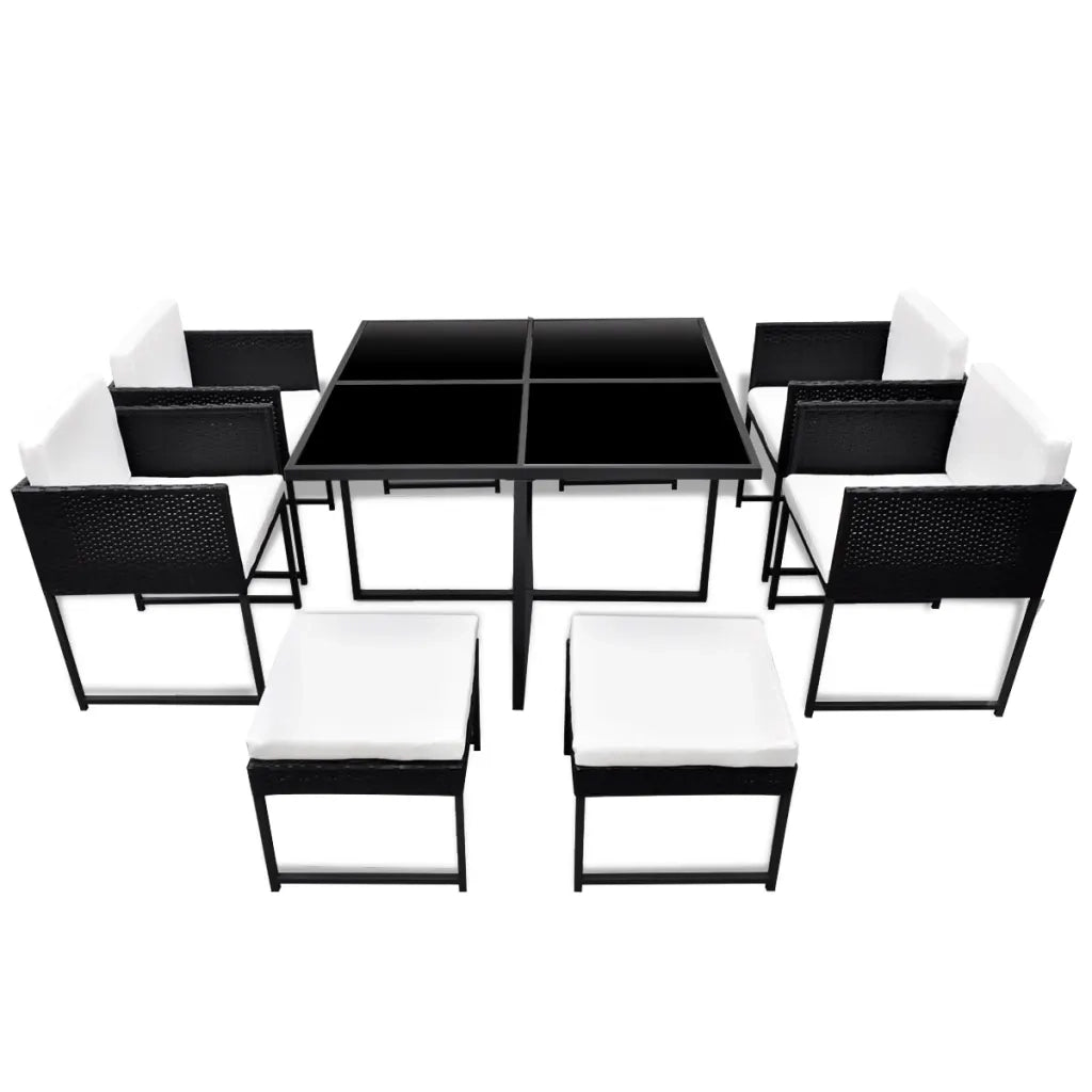 Set da Pranzo da Giardino 9 pz | Set Salotto da Giardino con Cuscini in Polyrattan Nero