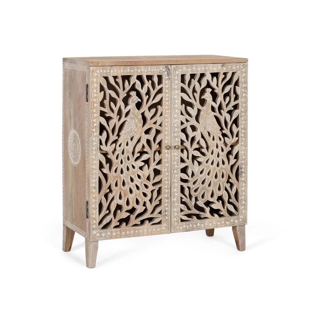 Mobile in legno di mango intagliato a mano