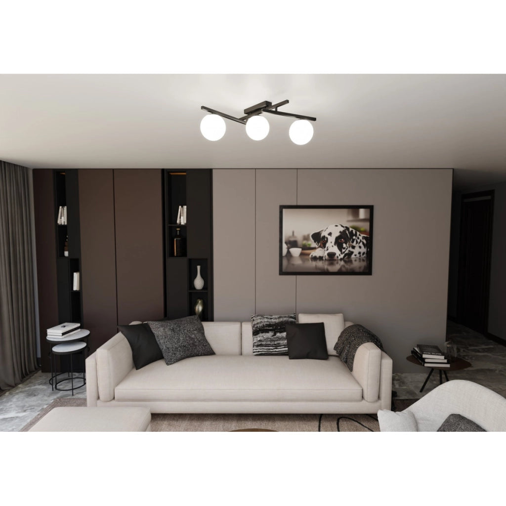 Lampada a sospensione SMART in acciaio nero e vetro opale