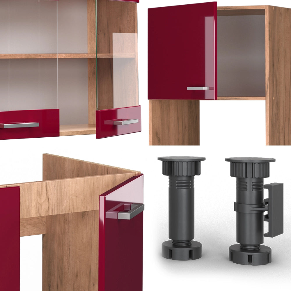 Cucina angolare completa R-Line Rosso lucido/Rovere dorato 247 x 237 cm, PL Antracite Vicco
