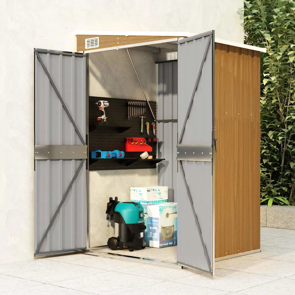 Capanno Giardino a Parete Marrone 118x100x178cm Acciaio Zincato
