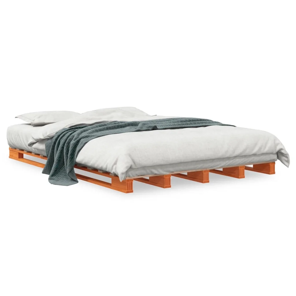 Letto Pallet Marrone Cera 140x200 cm in Legno Massello di Pinocod mxl 111332
