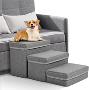 Trappola per Animali con 3 Gradini e Spazio di Deposito, Antiscivolo per Cani Piccoli, Trappola per Animali per Salire sul Letto, Ripiegabile per Cani e Gatti per la Sedia (Grigio)