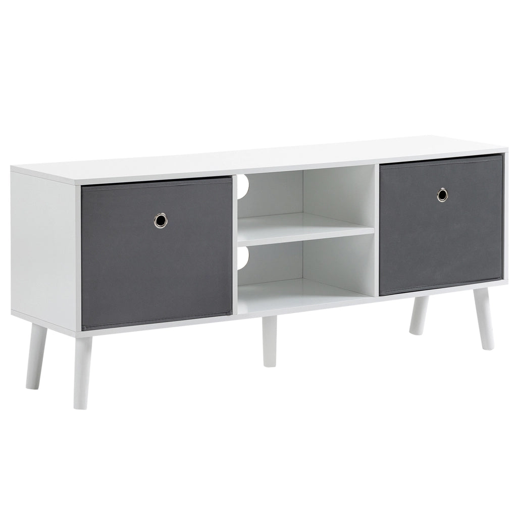Mobile TV con 2 Cassetti e Ripiani Aperti ¨C Xylo ¨C Bianco e Grigio 110x29x46,5 cm