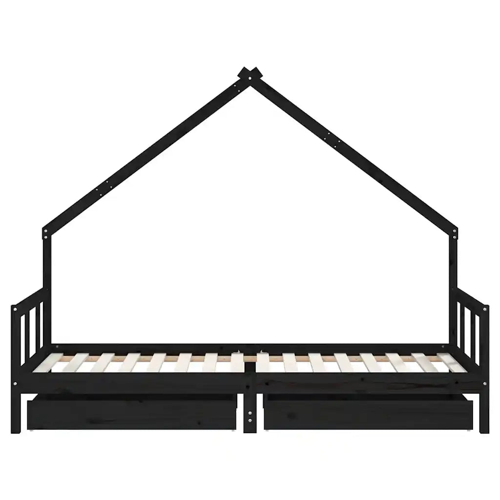 Giroletto Bambini | Letto Infantile | Lettino con Cassetti Nero 90x200cm Massello di Pino