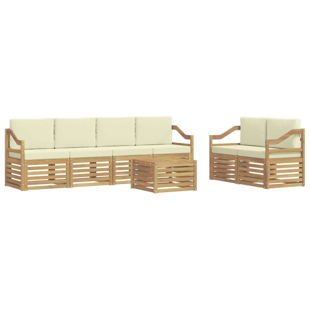 Set di divani da esterno 7 pcs Bianco e Crema Poliestere