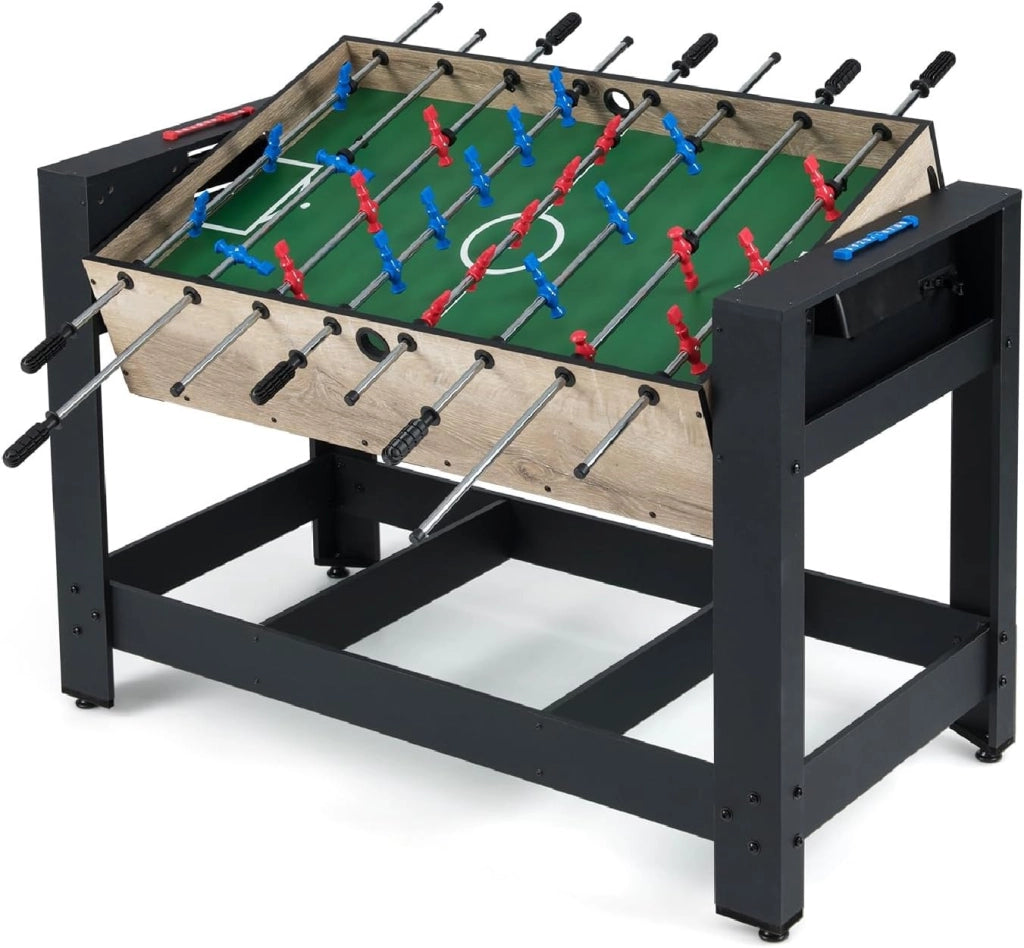 2 in 1 Calcio Balilla, Tavolo da Biliardo con 2 Palline, Stecche Triangolo Spazzola e Gessetti, Tavolo Multigioco per Casa Sala Giochi e Feste