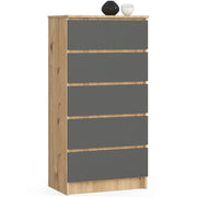 Cassettiera AKORD K60 Cassettiera Quercia Artisan 60 cm 5 cassetti inserto frontale Grigio Grafite 60x40x121 cm