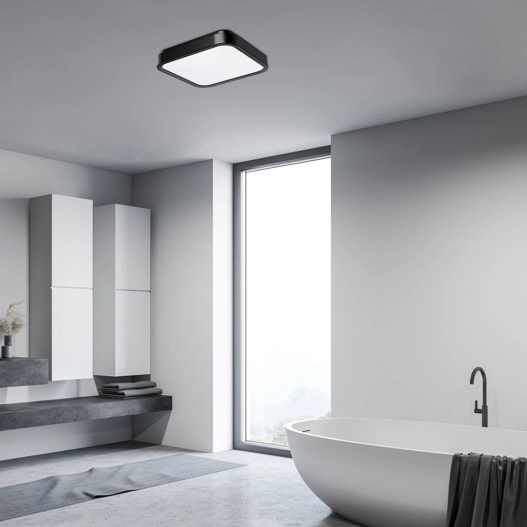 Plafoniera bagno quadrata 42cm nero/bianco IP44 LED 48W