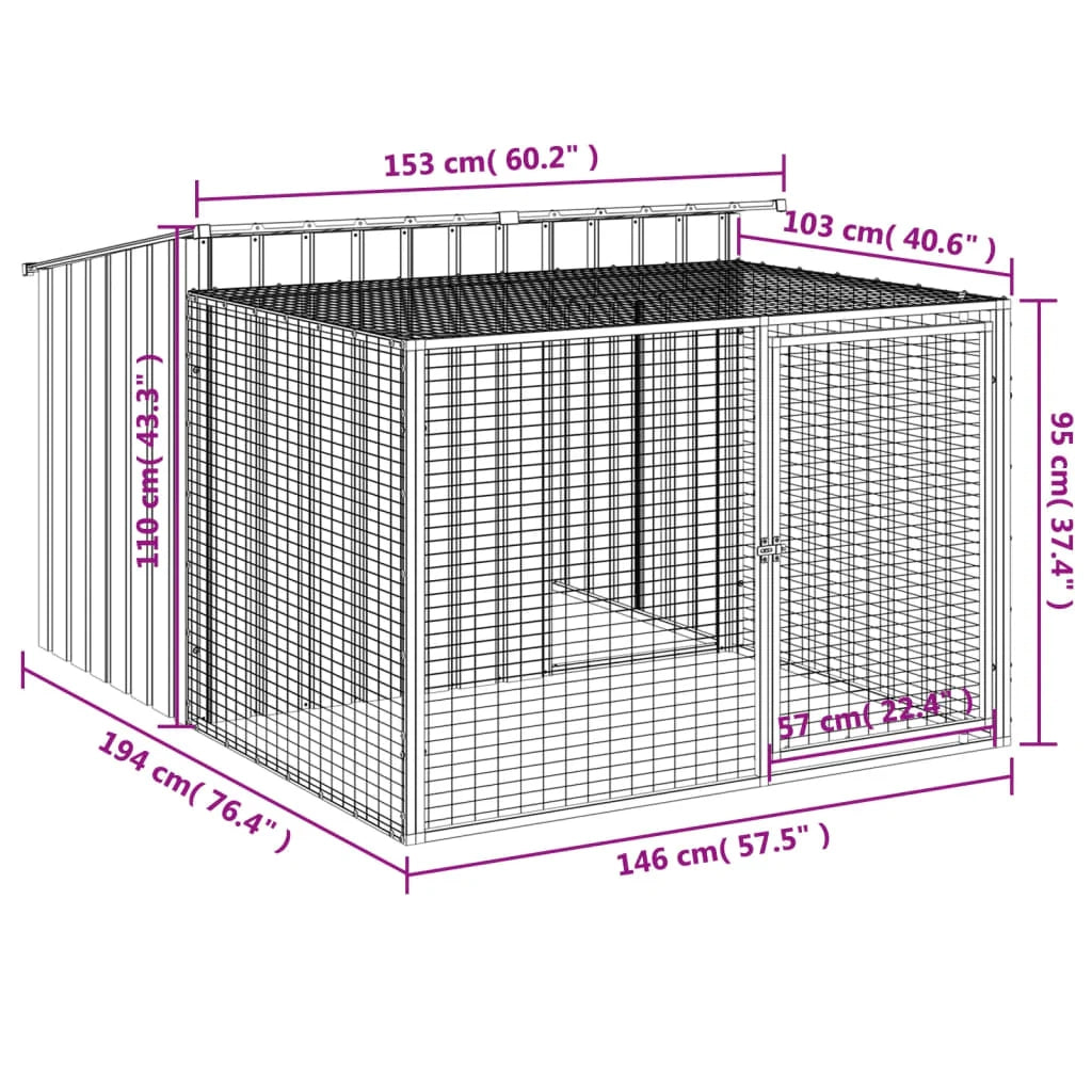 Cuccia per cani con recinto 153 x 194 x 110 cm antracite 02_0043469