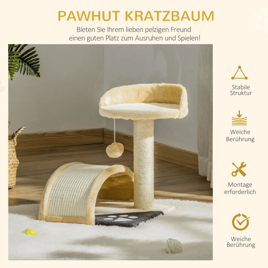 Tiragraffi per Gatti 46cm con Cuccia, Palla Gioco, Corda Sisal, Piattaforma ¨C Xylo ¨C Beige fino 4kg