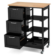 Carrello da cucina 67 x 37 x 82,5 cm con 3 cassetti e vassoio estraibile stile moderno legno di caucciù nero 20_0019327