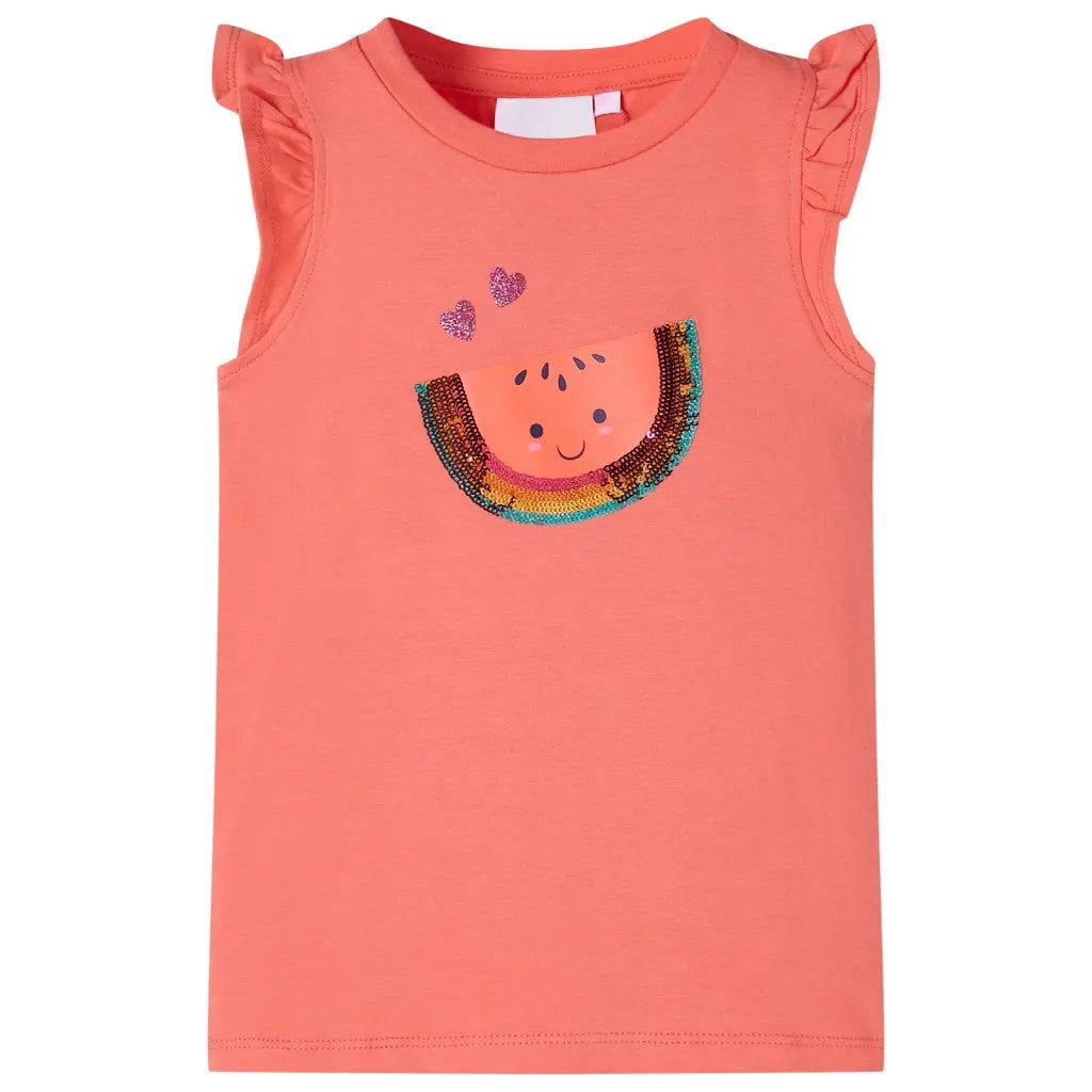 Maglietta da Bambina con Maniche Volant Corallo 116cod mxl 85345