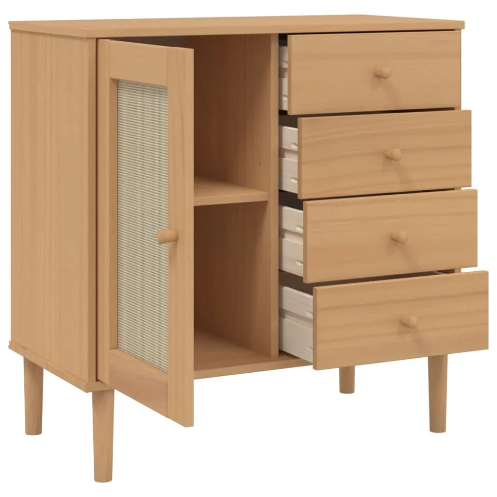 Buffet credenza cassettiera armadio mobile contenitore organizer per cucina soggiorno salotto effetto rattan 80 x 40 x 80 cm legno di pino massiccio marrone 02_0036232