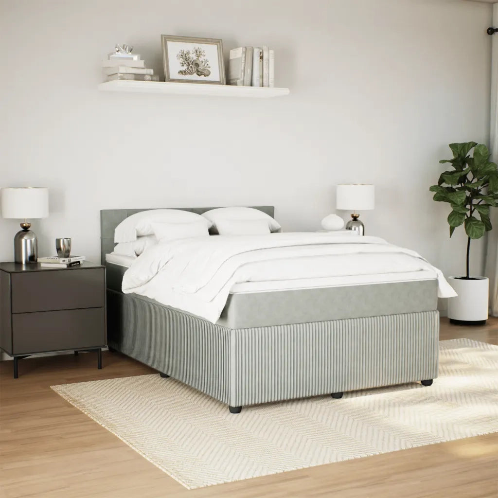Giroletto a Molle con Materasso Grigio Chiaro 160x200cm Velluto