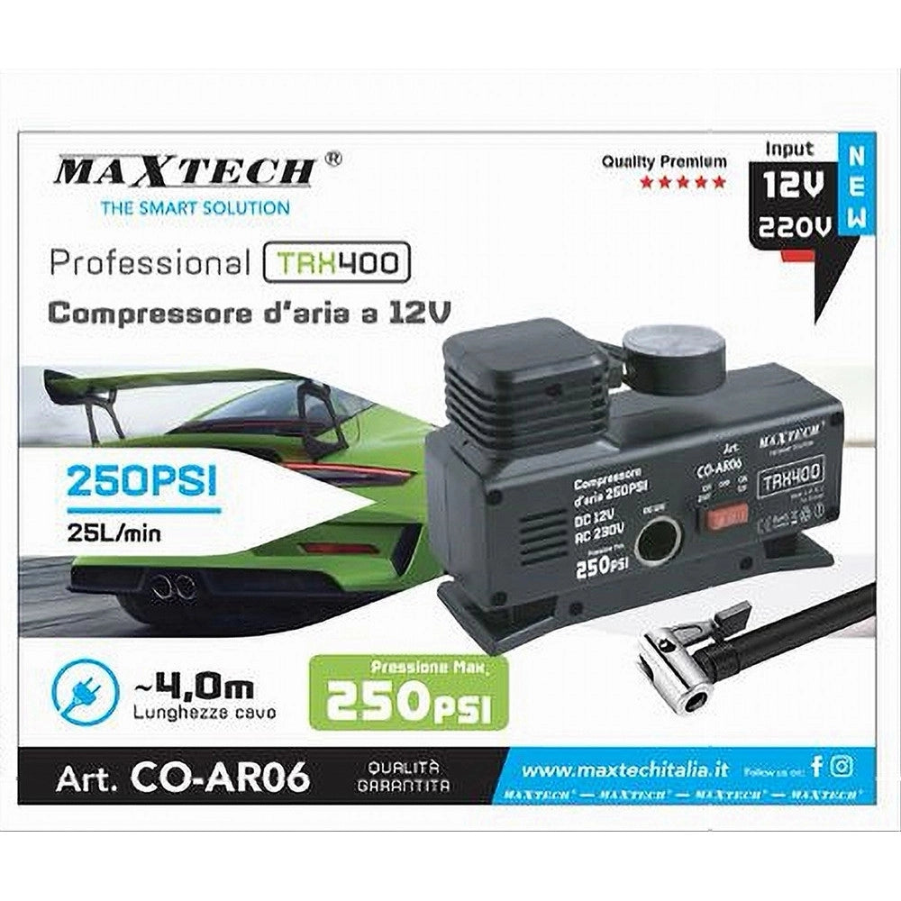 Trade Shop - Compressore Compatto Ad Aria Con Manometro Pneumatici 12v 250psi 25l/min Co-ar06 -