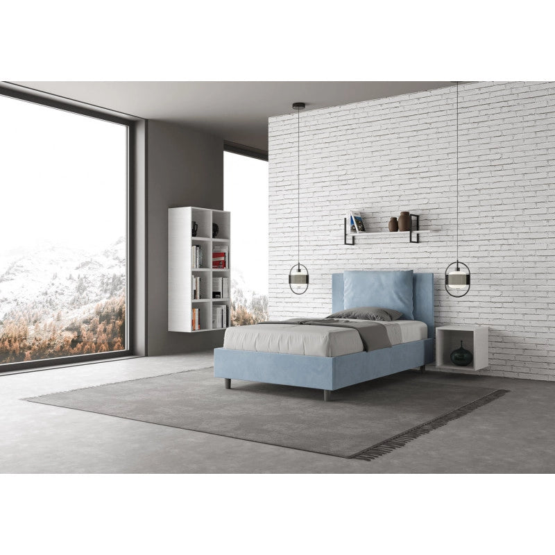 Letto imbottito Piazza e mezzo 110x200 cm Antea - Senza rete,Microfibra,Azzurro