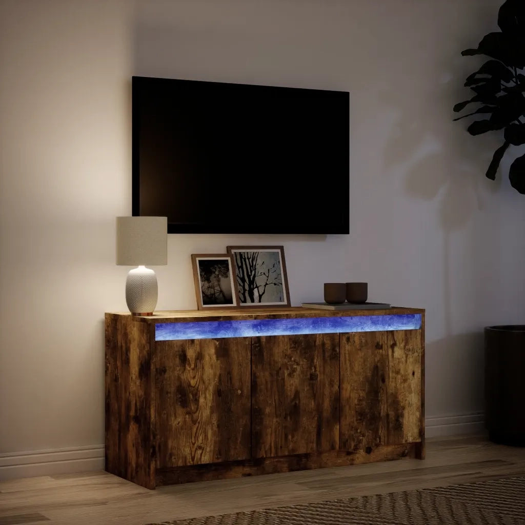 Mobile Porta TV con LED-Credenza per TV Rovere Fumo 100x34x50 cm in Truciolato