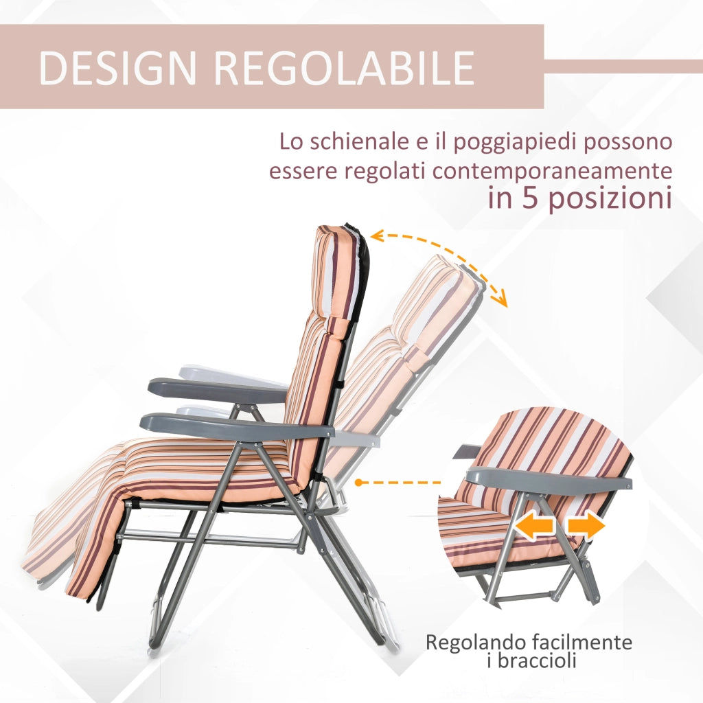 Sedia Sdraio per Esteri Set 2 Pezzi, Reclinabile 5 Posizioni con Cuscino, 60x75x102cm Grigio Arancione