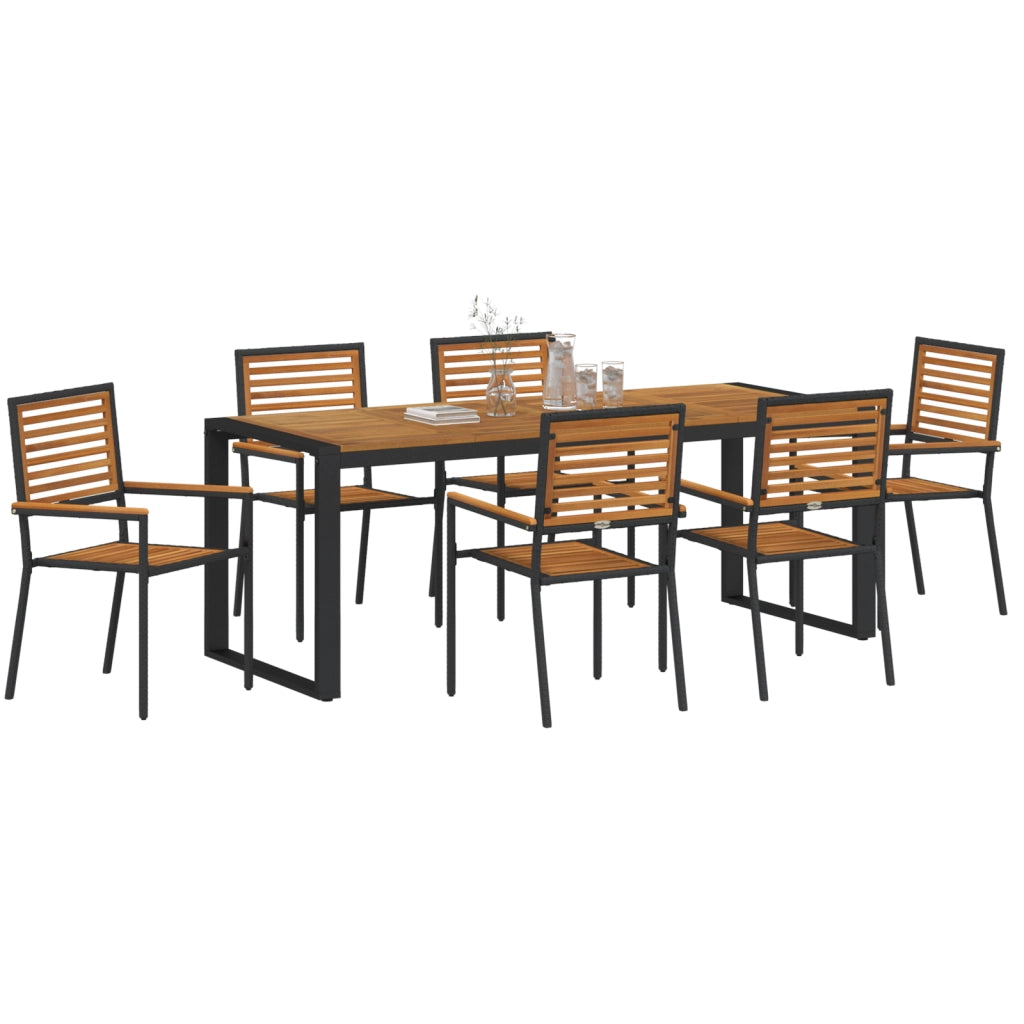 Set da Pranzo da Giardino  7 Pezzi Rete Poliestere Nero Acacia
