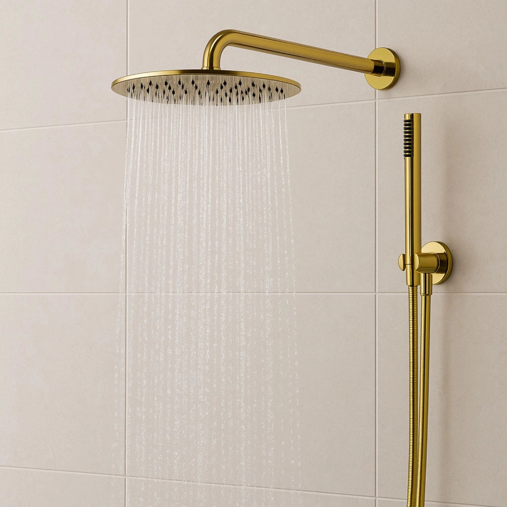 Set per doccia soffione tondo in acciaio inox 250 millimetri finitura oro *** finitura- oro lucido, confezione 1