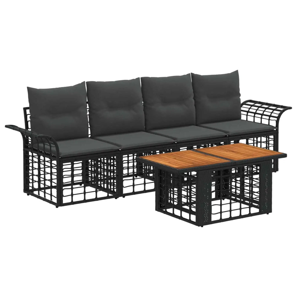 Set Divano da Giardino 5 pz Nero e Grigio scuro polyrattan 3437945