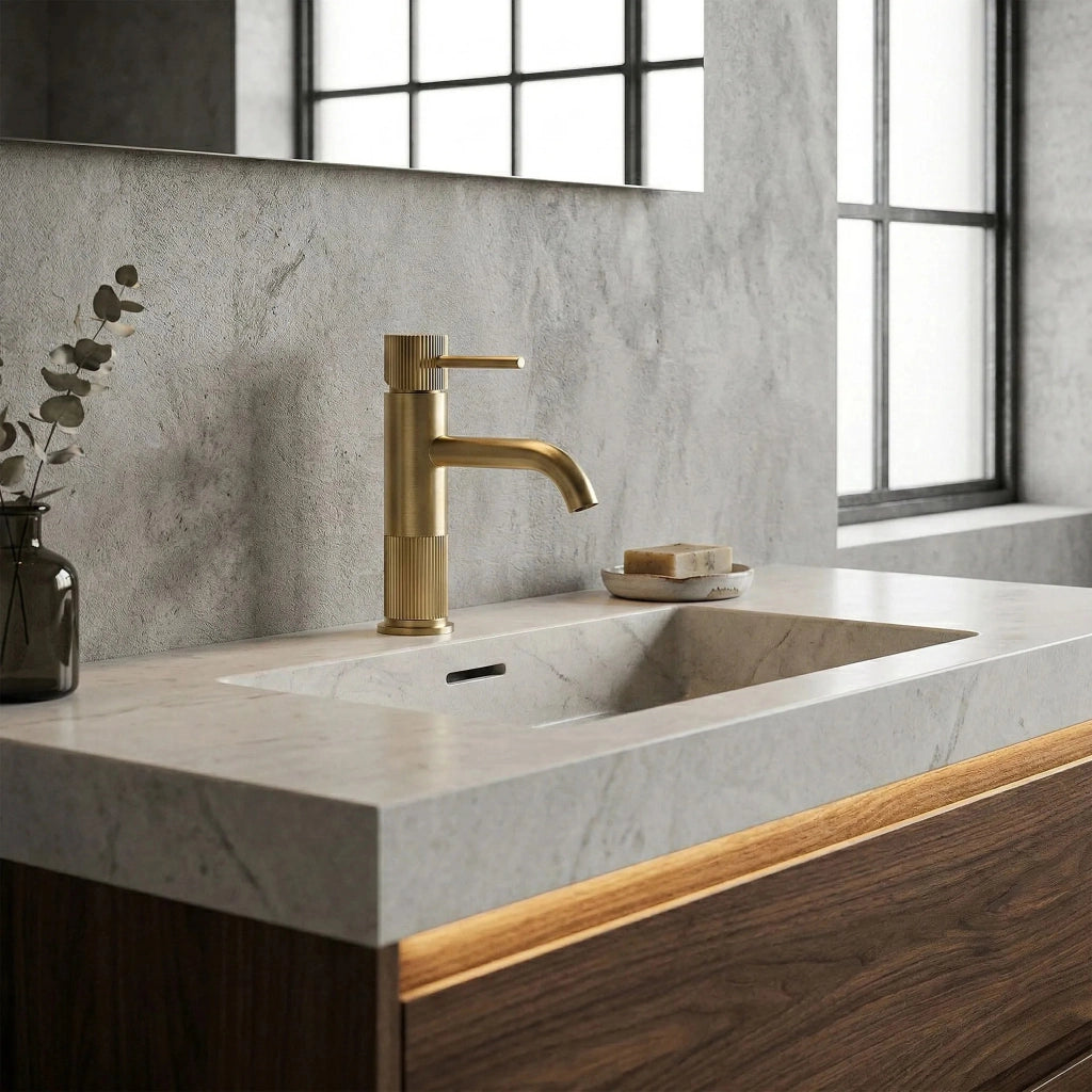 Rubinetto Da Bagno Rea Lungo Stripe Brush Gold Low