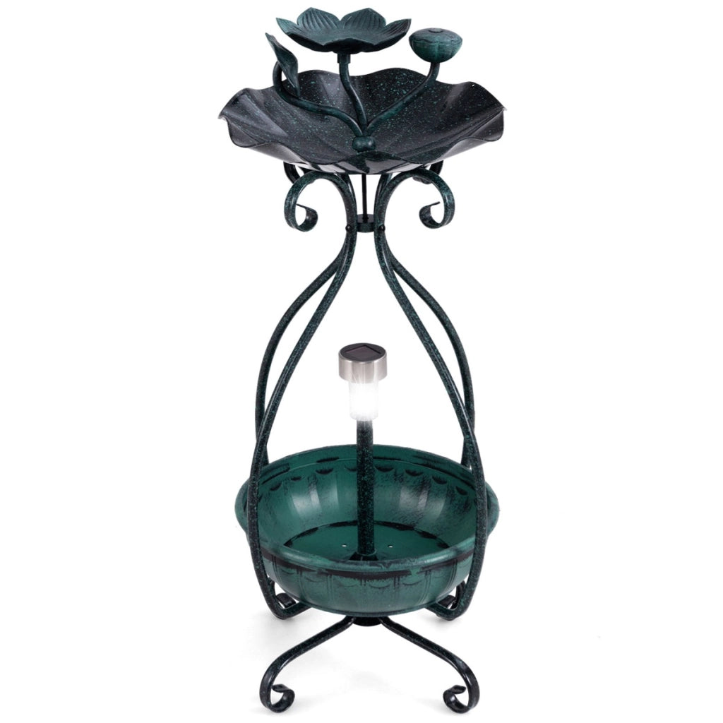 Vaschetta e mangiatoia vintage con piedistallo e luci solari per uccelli da giardino, Mangiatoia solare per uccelli da esterno Bronzo-Altri animali