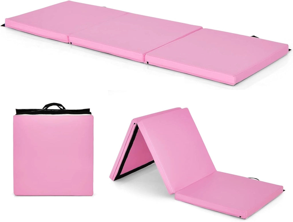 Tappetino da Ginnastica Pieghevole, Spessore 3,8 cm, Tappetino Sportivo Fitness, Imbottitura in Cotone con Perline EPE, Tappetino da Palestra Spesso, 180 x 60cm