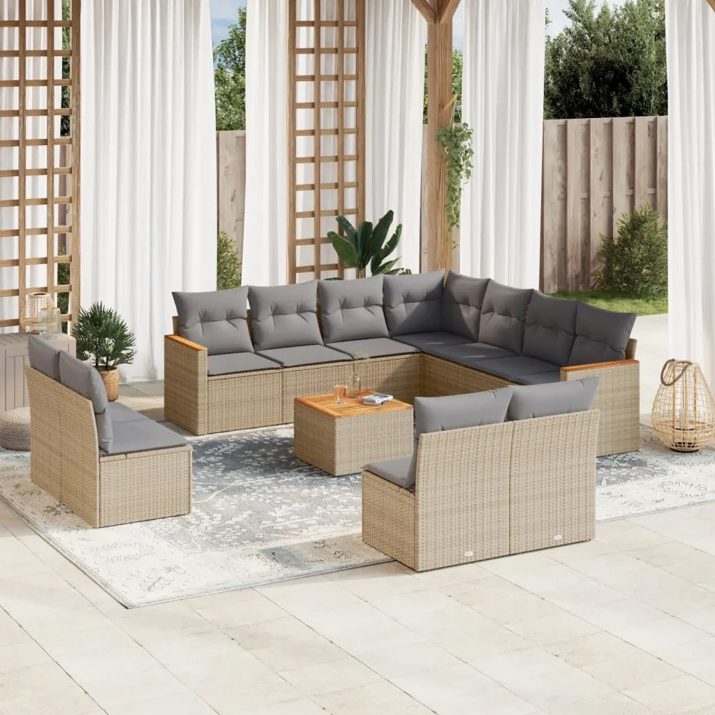 Set Divani da Giardino 12 pz con Cuscini Beige in Polyrattan