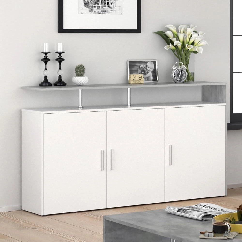 Credenza Amato, Cemento/Bianco, 35 x 91.6 cm, per la conservazione di abbigliamento e oggetti per la casa