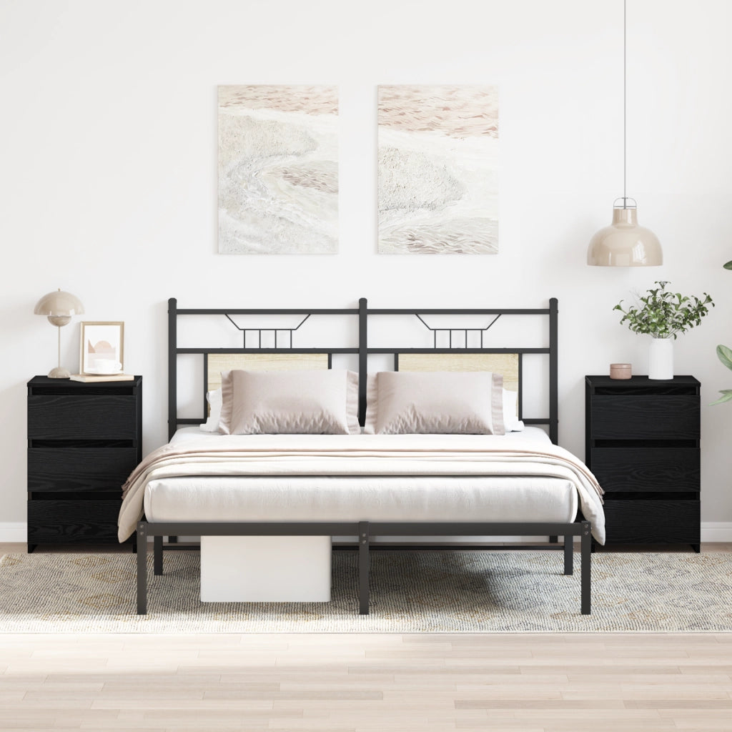 Comodini 2 pz Nero Rovere 40x35x62,5 cm Legno ingegnerizzato