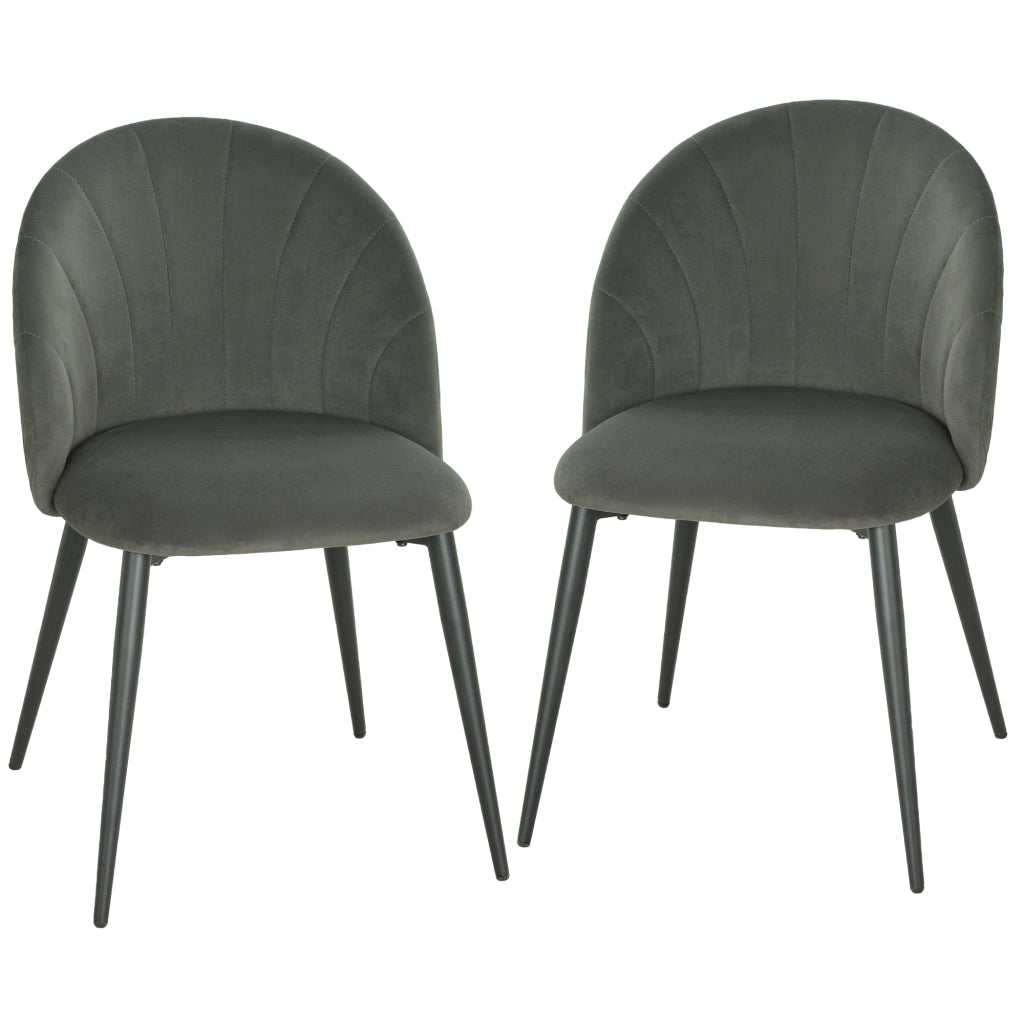 Set 2 Sedie da Pranzo Imbottite con Schienale a Conchiglia in Velluto, 52x55x79 cm, Grigio