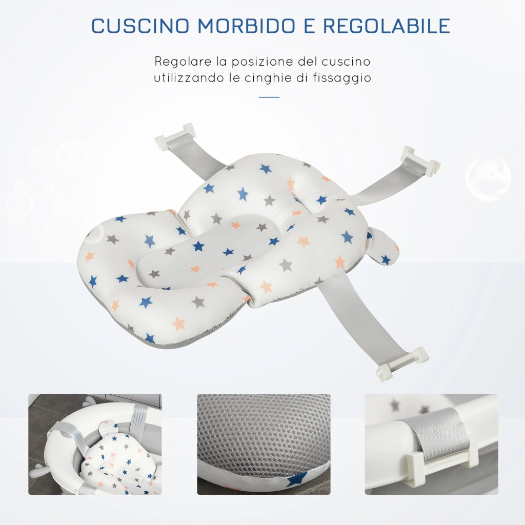 Vaschetta Bagnetto Pieghevole per Bambini 0-3 Anni con Indicatore di Temperatura e Cuscino, 81.5x50.5x23.5cm, Bianco