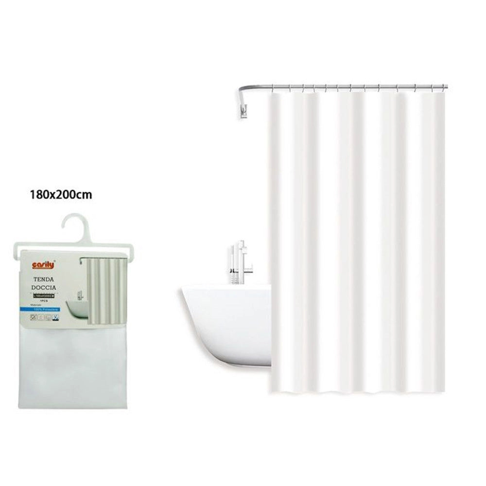 Trade Shop - Tenda Doccia Antimuffa Impermeabile Poliestere 180x200 Cm Ganci Bagno Bianca 79856 -