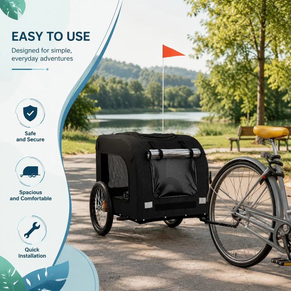Bicycle Trailer For Dogs, Black Oxford Fabric And Iron