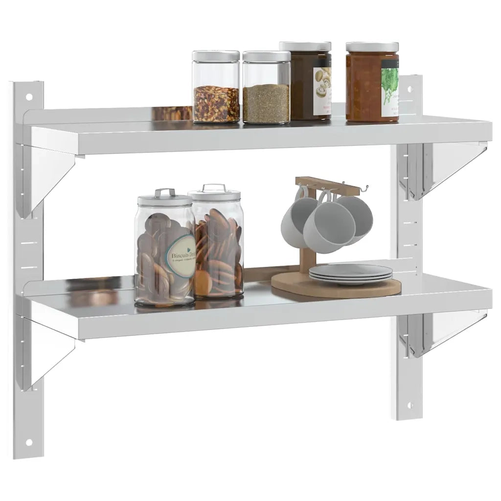 Mensola a Muro 2 Ripiani 75x23,5x60cm Argento in Acciaio Inox