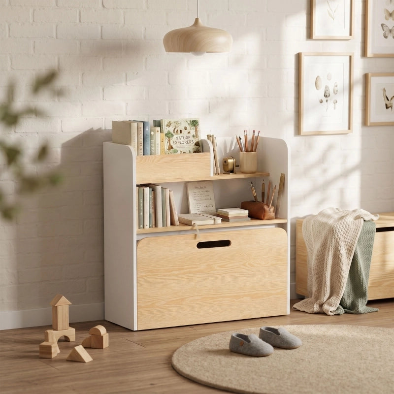TAVOLO bambini 5 in 1 con libreria e panca rollabile bianco