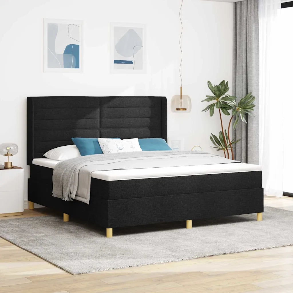 Letto a molle con strisce LED Nero 180 x 200 cm Tessuto