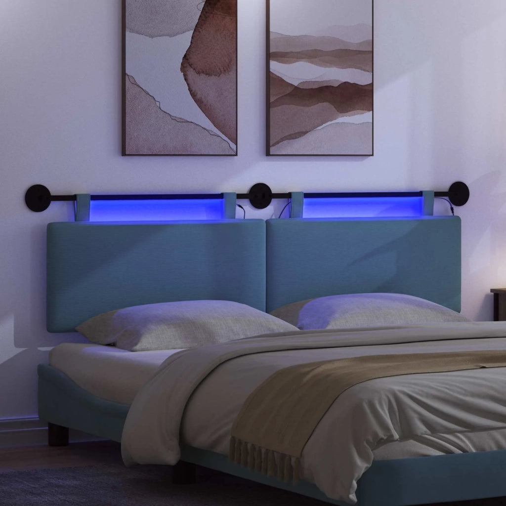 Testiera sospesa Con luce LED Blu Tessuto in Cords