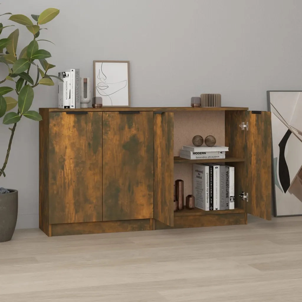 Credenze 2 pz | Madia | Buffet da pranzo | Armadio da pranzo Rovere Fumo 60x30x70 cm in Legno Multistrato