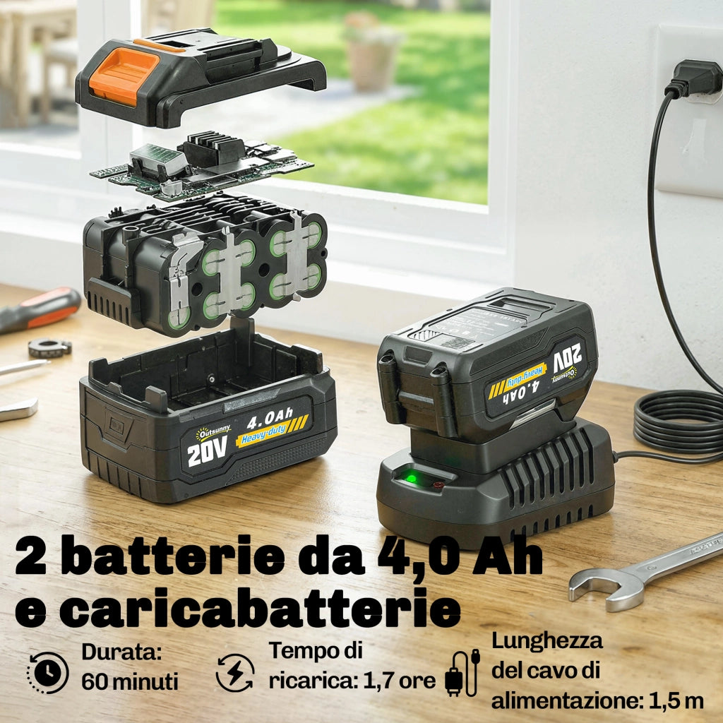 Decespugliatore a Batteria con 2 Batterie 4,0Ah Caricabatterie e Asta Regolabile