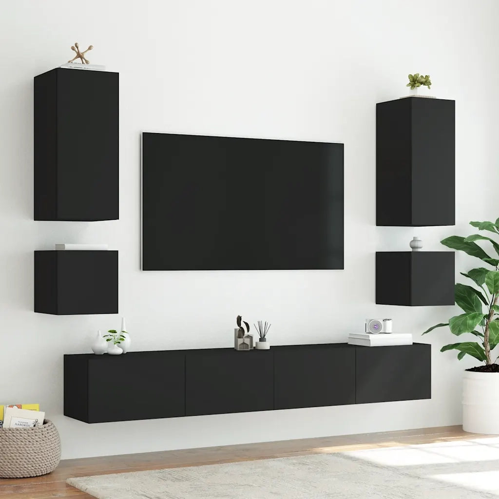 Mobili TV a Parete con Luci LED 2pz Neri 40,5x35x40 cm 837249