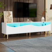 Mobile TV moderno 180 x 40 x 50 cm in MDF bianco con LED; frontali in vetro e cavi ordinati