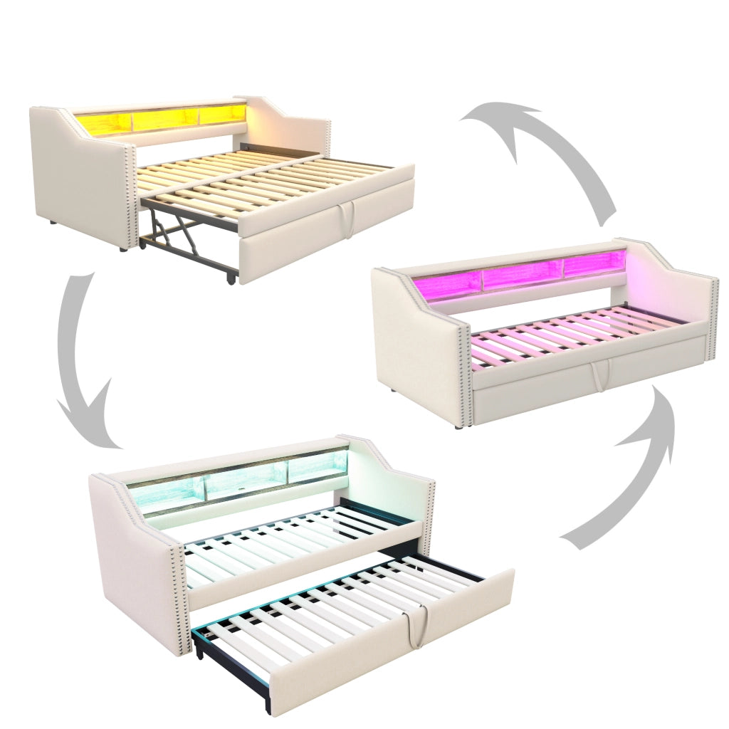 Letto divano estraibile in juta 90/180x190 cm