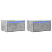 Set di 2 Comodini | Armadio da Notte | Mobiletto da notte a Parete con Luci LED Grigio Cemento